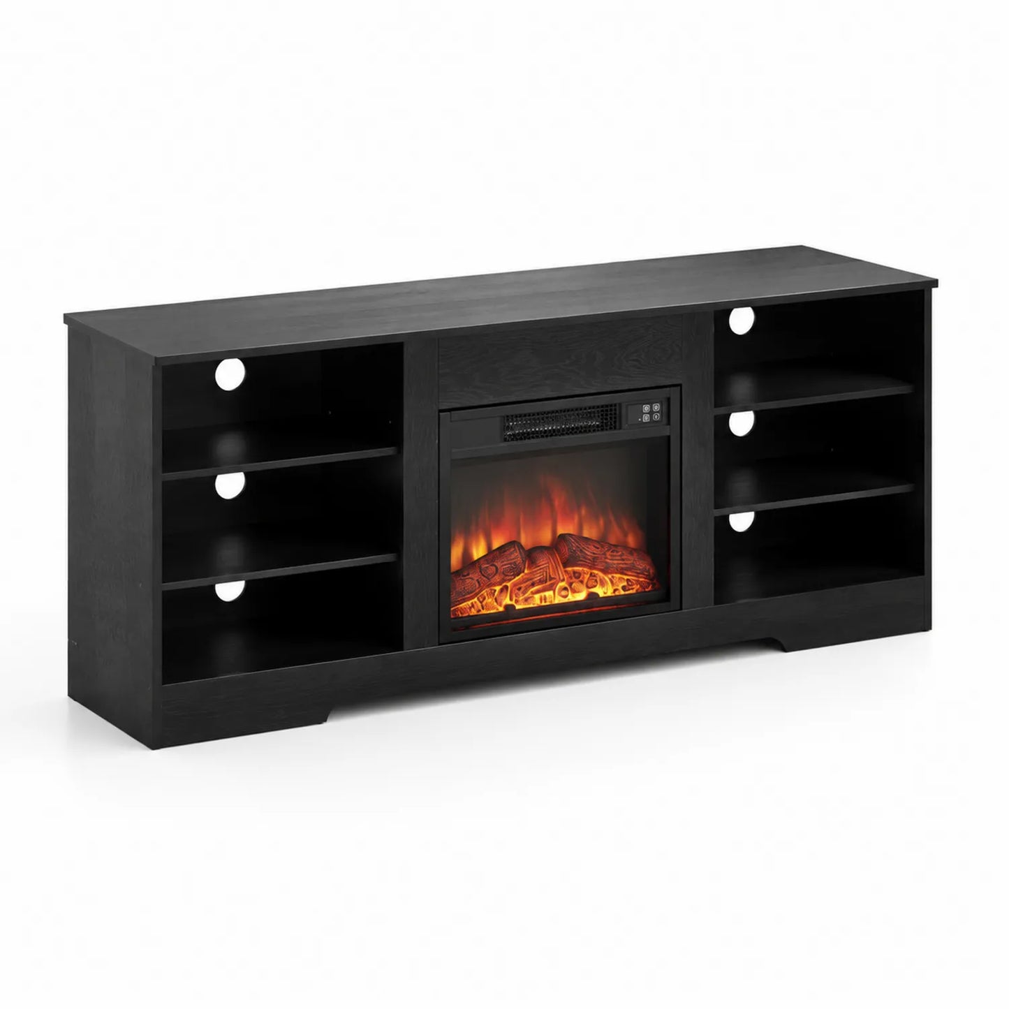 Meuble TV en bois noir avec cheminée électrique 150x40x60 cm