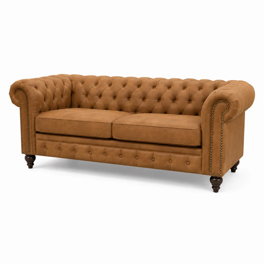 Canapé Chesterfield 3 places en cuir marron
