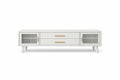White MDF Wood TV Stand with Glass Doors and Brass Handles Length 180cm