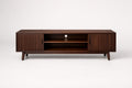 Solid Walnut Wood TV Stand with Storage Shelves and Hinged Doors Brown Width 180cm