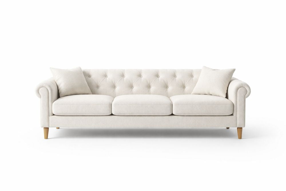 Tufted Linen Long Sofa, Cream