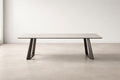Rectangular Dining Table with Sintered Stone Top and Steel Base, Beige